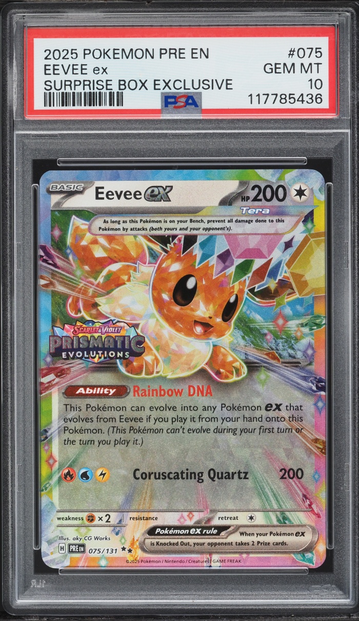 2025 Pokemon SV Prismatic Evolutions Surprise Box Exclusive Eevee ex #75 PSA 10 GEM MINT