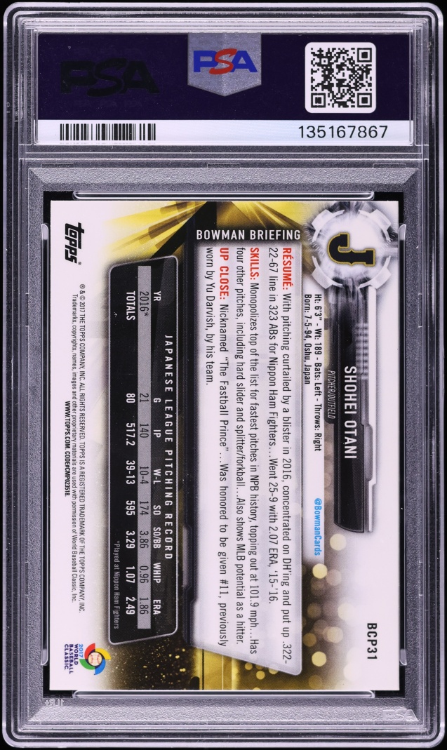 2017 Bowman Chrome Mega Box Shohei Ohtani PROSPECT #BCP31 PSA 10 GEM MINT
