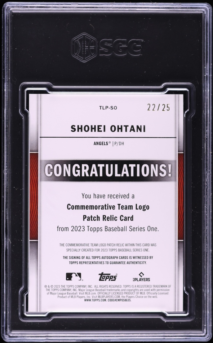 2023 Topps Team Logo Commemorative Shohei Ohtani PATCH AUTO /25 #TLP-SO SGC 10 GEM MINT
