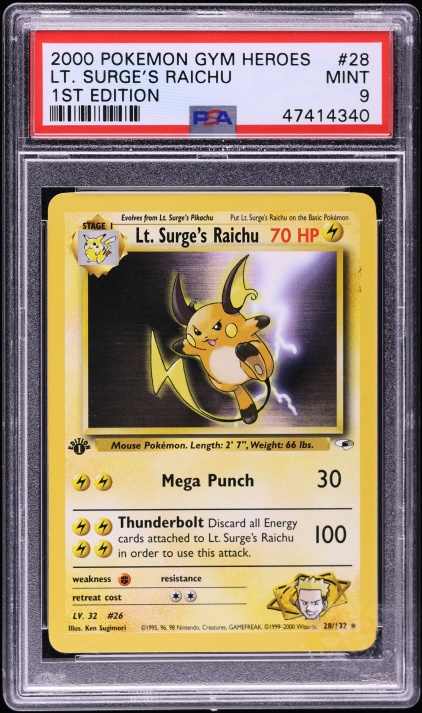マチスのライチュウ SURGE RAICHU 1999 #026 psa10 1999 Pokemon Japanese Gym 2 Holo Lt. Surge's Raichu #26 PSA 10 GEM