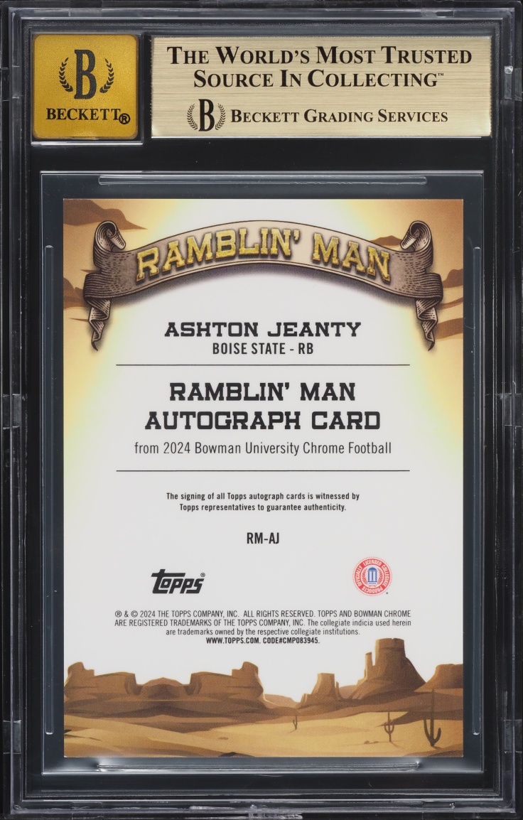 2024 Bowman Chrome University Ramblin' Man Ashton Jeanty ROOKIE AUTO /99 #RMAJ BGS 9.5 GEM MINT