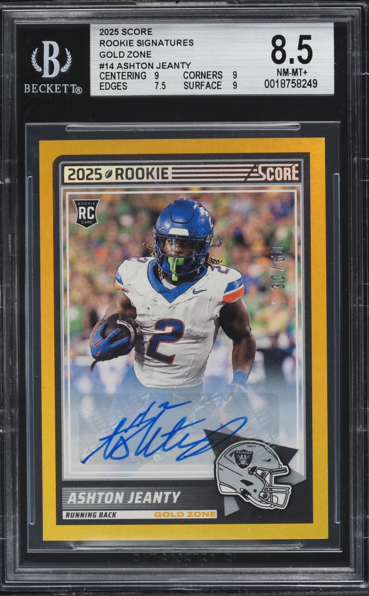 2025 Score Gold Zone Ashton Jeanty ROOKIE AUTO /50 #14 BGS 8.5 NM-MT+