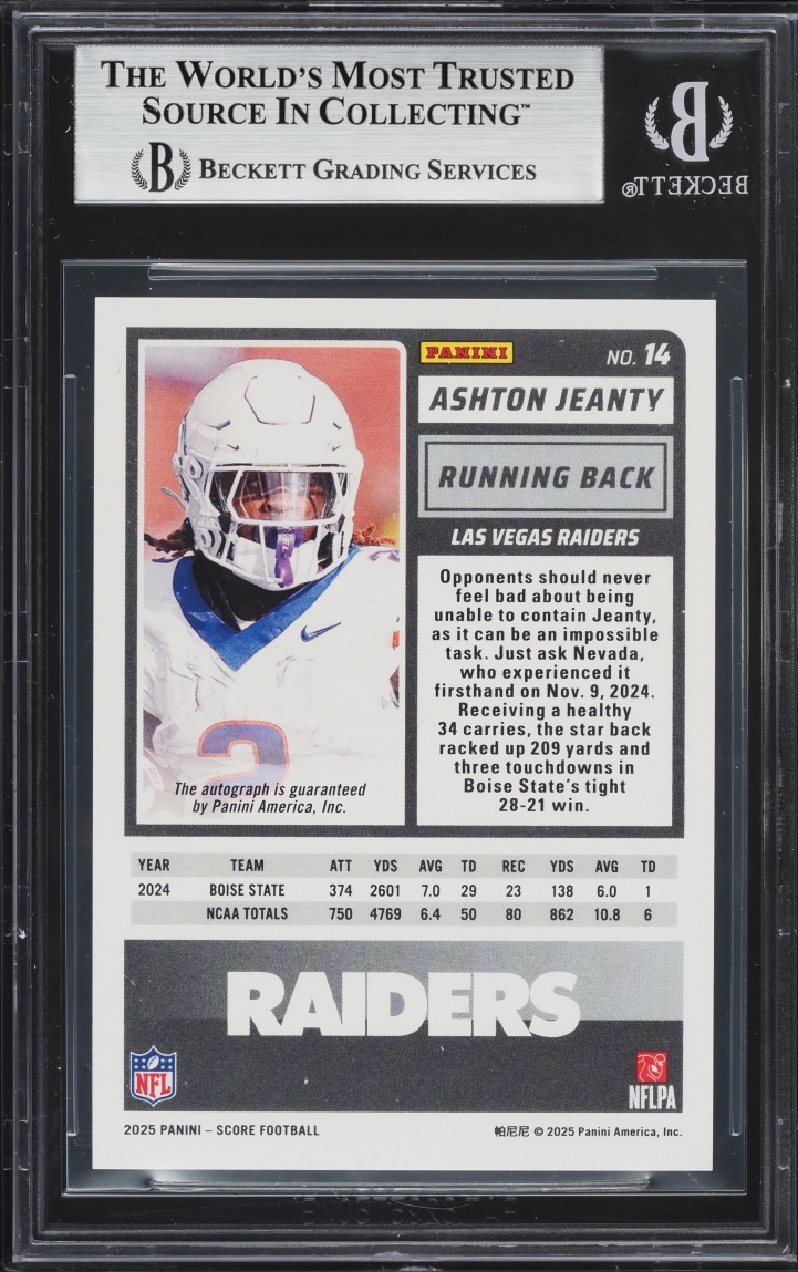 2025 Score Gold Zone Ashton Jeanty ROOKIE AUTO /50 #14 BGS 8.5 NM-MT+