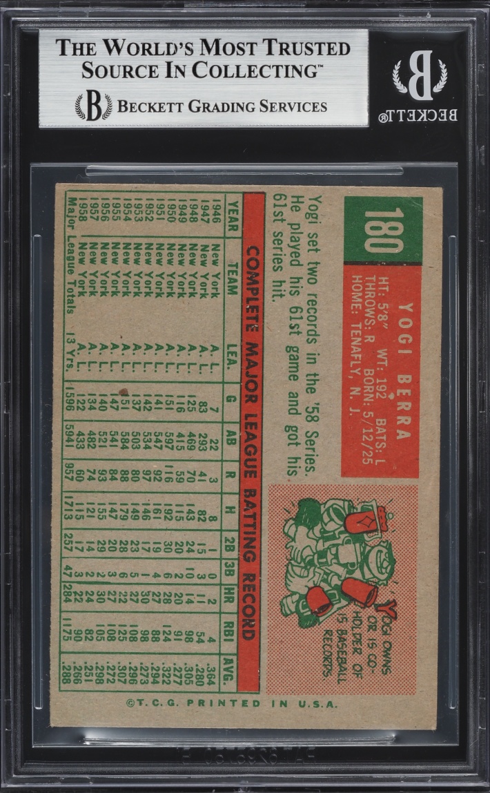 1959 Topps Yogi Berra #180 BGS ALTERED AUTH