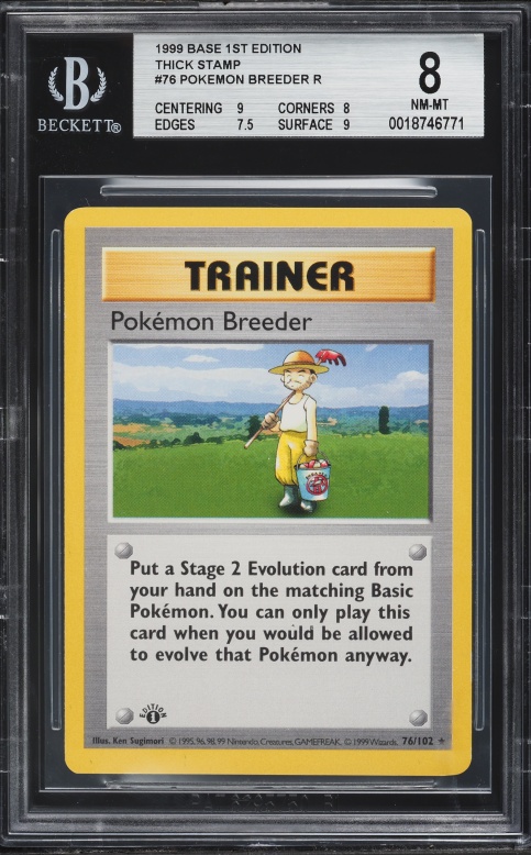 1999 Pokemon Base Set Shadowless 1st Edition Pokemon Breeder Thick Stamp #76 BGS 8 NM-MT