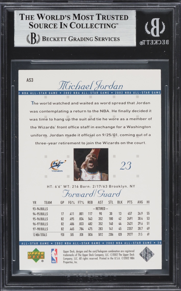 2002 Upper Deck All Star Game Jordan Michael Jordan /2002 #AS3 BGS 9 MINT