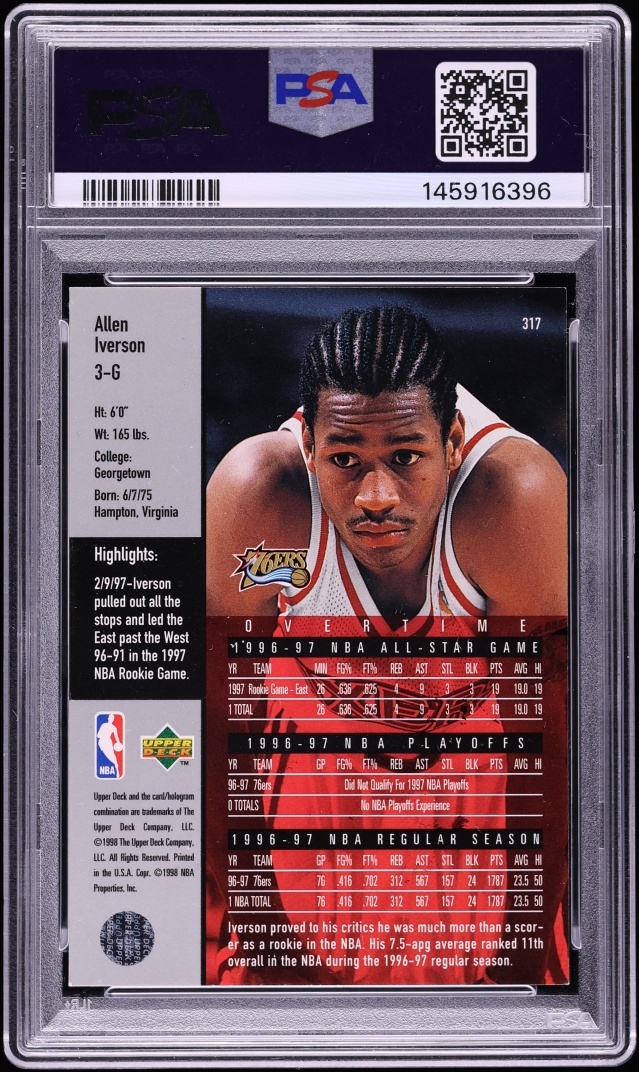 1997 Upper Deck Basketball Allen Iverson AUTO DNA 8 #317 PSA 6 EXMT