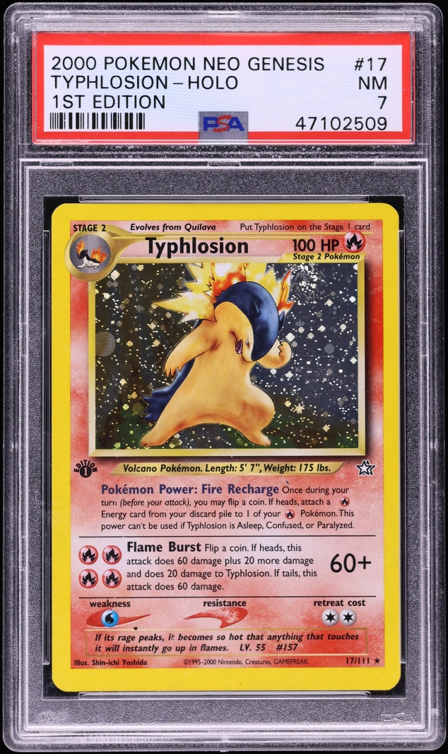 2000 Pokemon Neo Genesis 1st Edition Holo Typhlosion #17 PSA 7 NRMT