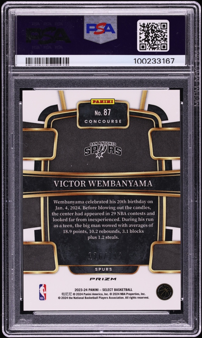 2023 Select Concourse Red Prizm Victor Wembanyama ROOKIE /199 #87 PSA 10 GEM MINT