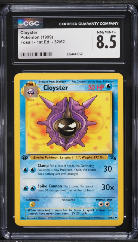 1999 Pokemon Fossil 1st Edition Cloyster #32 CGC 8.5 NM-MT+