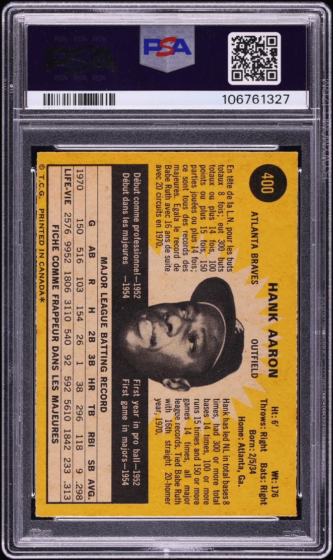 1971 O-Pee-Chee Hank Aaron #400 PSA 6 EXMT