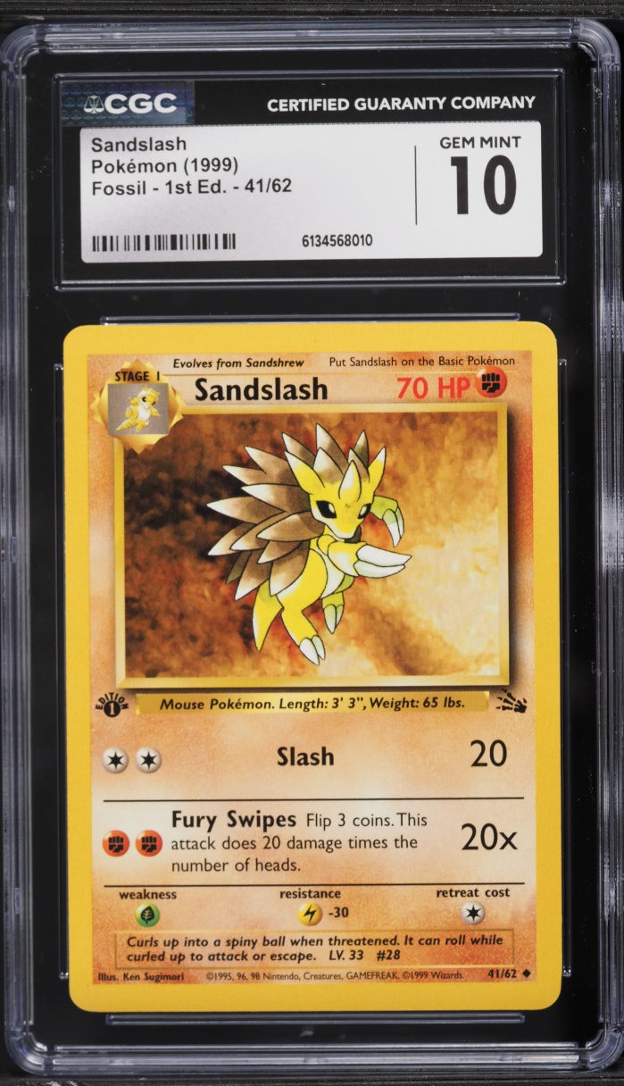 1999 Pokemon Fossil 1st Edition Sandslash #41 CGC 10 GEM MINT