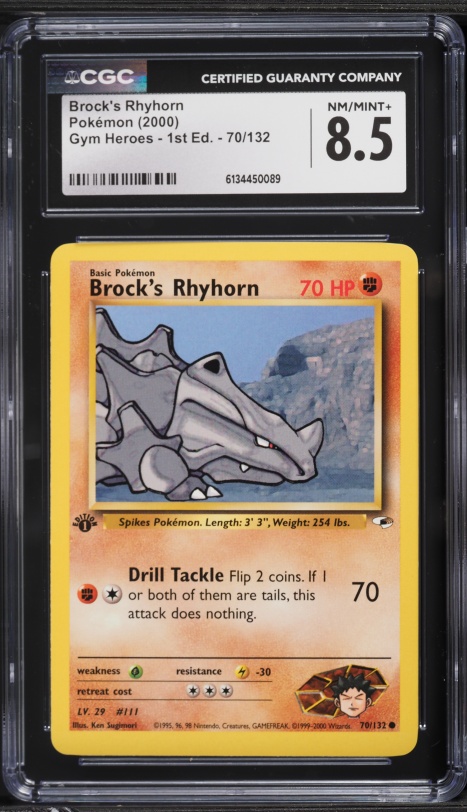 2000 Pokemon Gym Heroes 1st Edition Brock's Rhyhorn #70 CGC 8.5 NM-MT+
