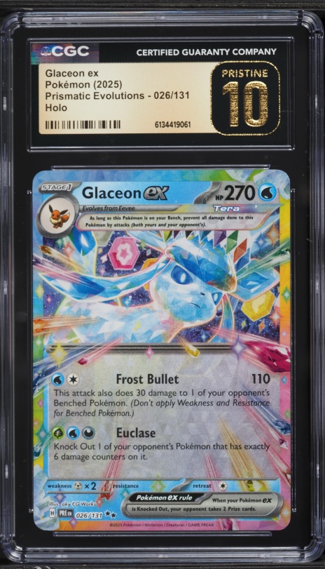 2025 Pokemon Scarlet & Violet Prismatic Evolutions Holo Glaceon ex #26 CGC 10 PRISTINE