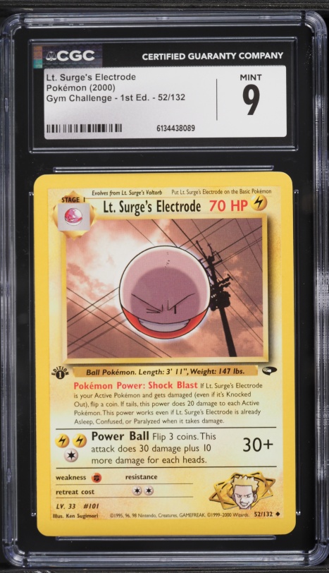 2000 Pokemon Gym Challenge 1st Edition Lt. Surge's Electrode #52 CGC 9 MINT