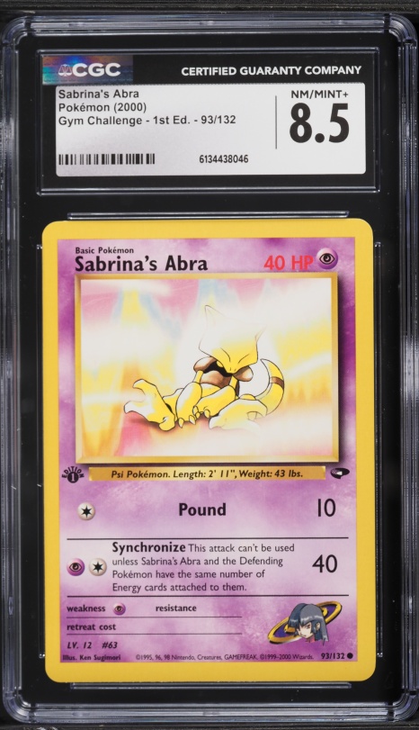 2000 Pokemon Gym Challenge 1st Edition Sabrina's Abra #93 CGC 8.5 NM-MT+