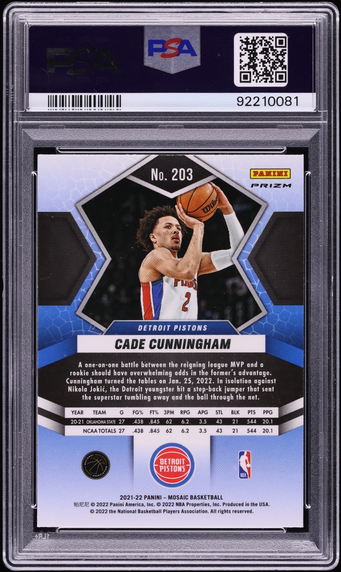 2021 Panini Mosaic Green Cade Cunningham ROOKIE #203 PSA 8 NM-MT