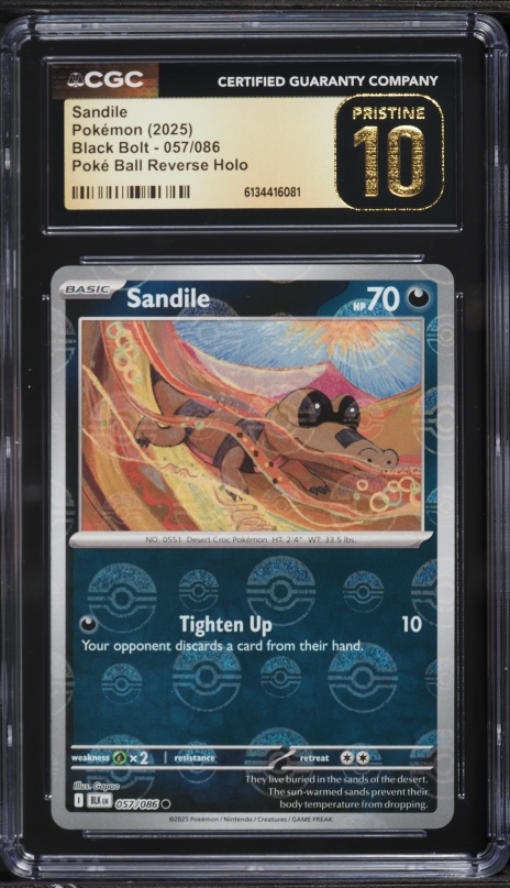 2025 Pokemon Scarlet & Violet Black Bolt Poke Ball Reverse Holo Sandile #57 CGC 10 PRISTINE