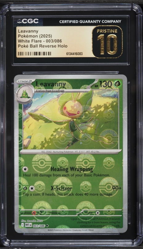 2025 Pokemon Scarlet & Violet White Flare Poke Ball Reverse Holo Leavanny #003 CGC 10 PRISTINE