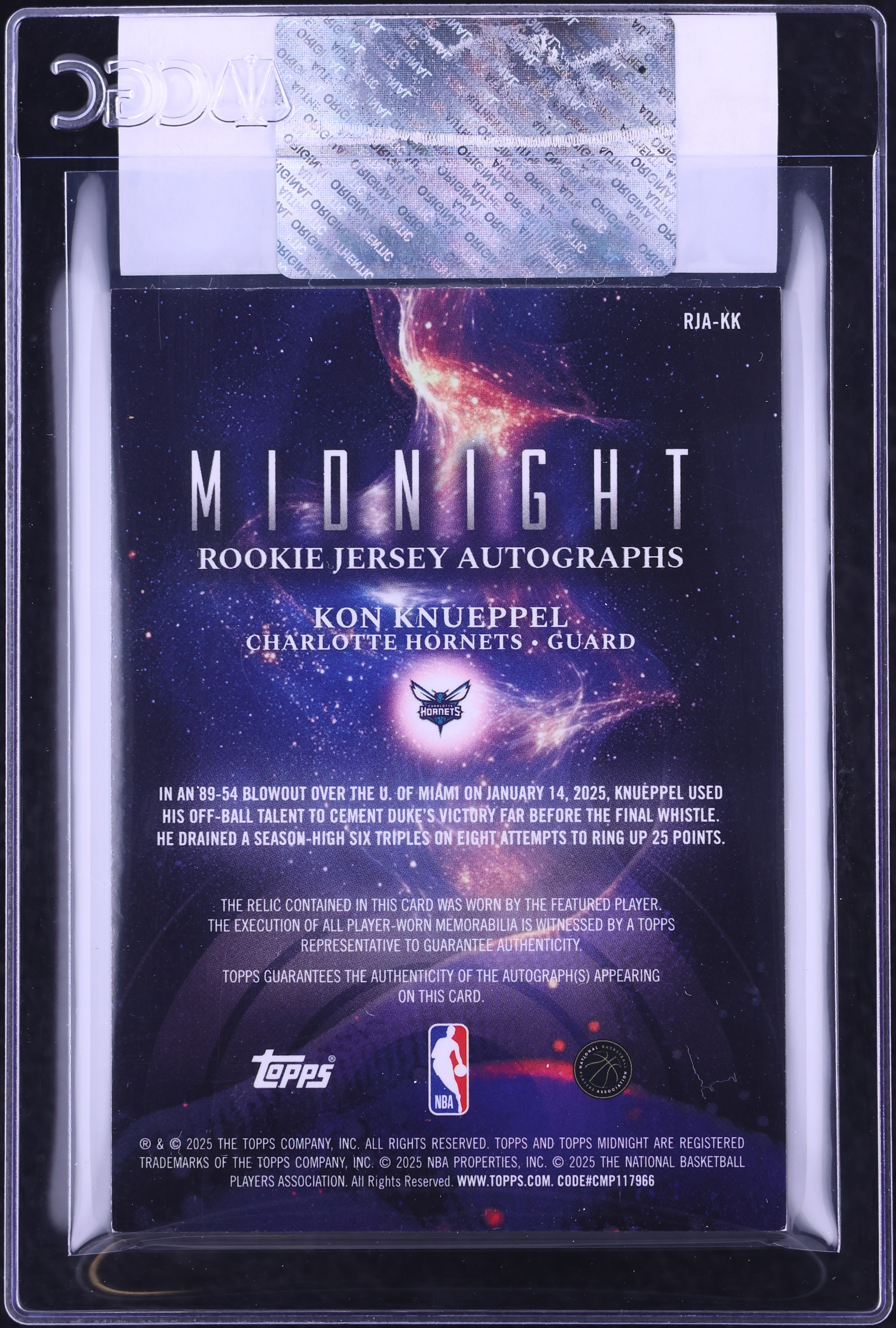 2025 Topps Midnight Daybreak Kon Knueppel ROOKIE PATCH AUTO /5 
