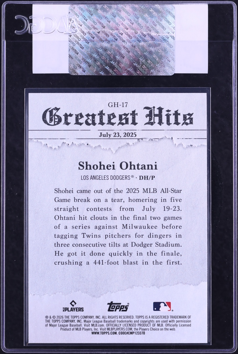 2026 Topps Greatest Hits Shohei Ohtani #GH-17 CGC AUTH