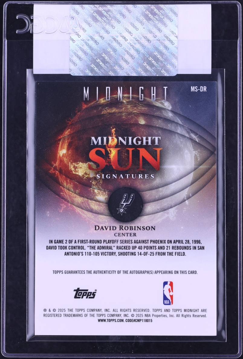 2025 Topps Midnight Sun Winter Solstice David Robinson AUTO /35 #MS-DR CGC AUTH