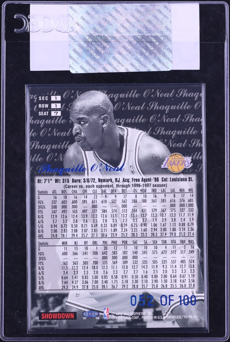 1997 Flair Showcase Row 1 Legacy Collection Shaquille O'Neal /100 #7 CGC AUTH