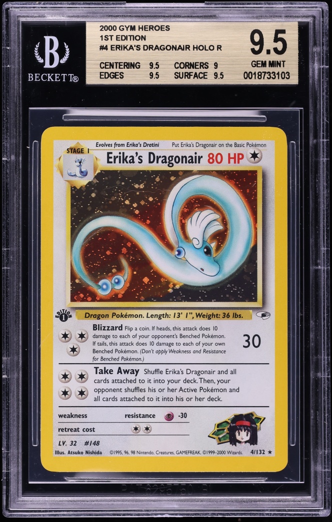 2000 Pokemon Gym Heroes 1st Edition Holo Erika's Dragonair #4 BGS 9.5 GEM MINT