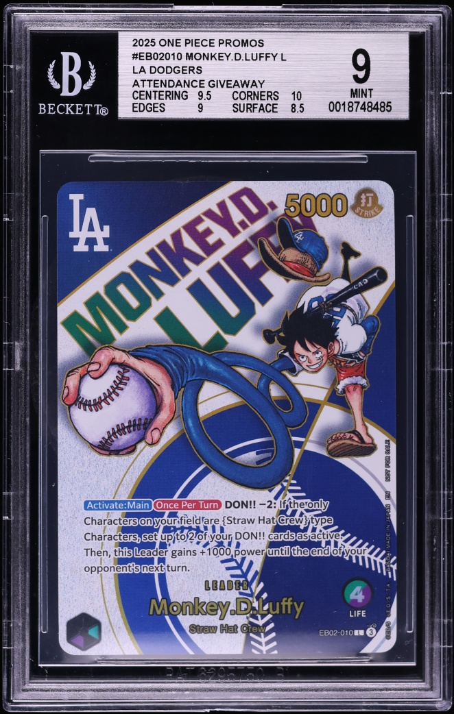 2025 One Piece LA Dodgers Promo Leader Monkey D. Luffy #EB02-010 BGS 9 MINT