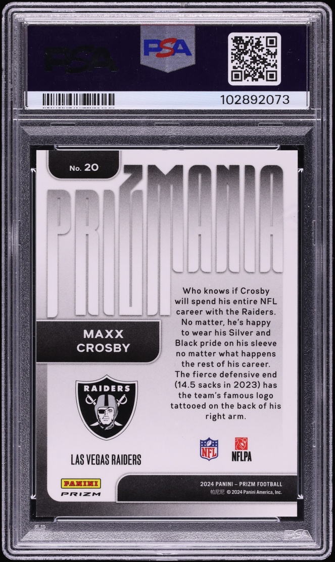 2024 Panini Prizm Prizmania Maxx Crosby #20 PSA 9 MINT