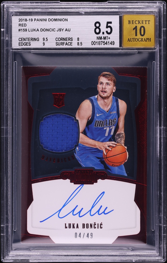 2018 Panini Dominion Red Luka Doncic ROOKIE PATCH AUTO /49 #159 BGS 8.5 NM-MT+