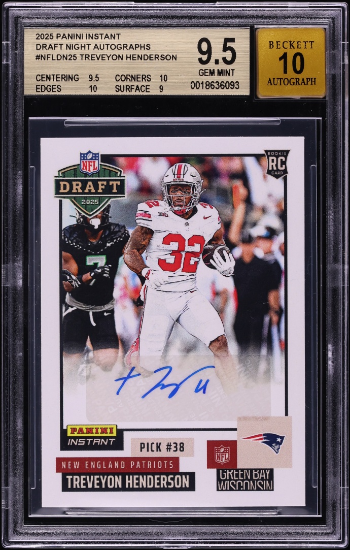 2025 Panini Instant Draft Night Treveyon Henderson ROOKIE AUTO #NFLDN25 BGS 9.5 GEM MINT