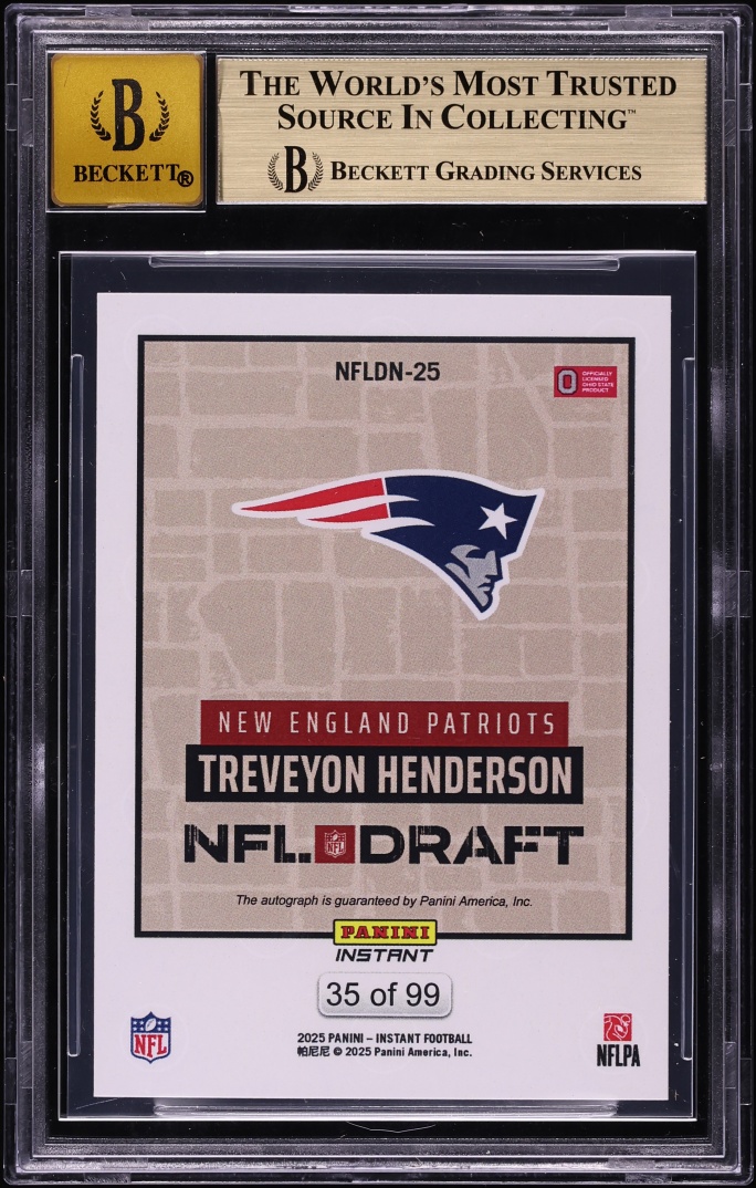 2025 Panini Instant Draft Night Treveyon Henderson ROOKIE AUTO #NFLDN25 BGS 9.5 GEM MINT