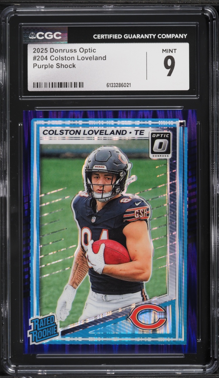 2025 Donruss Optic Purple Shock Colston Loveland ROOKIE #204 CGC 9 MINT
