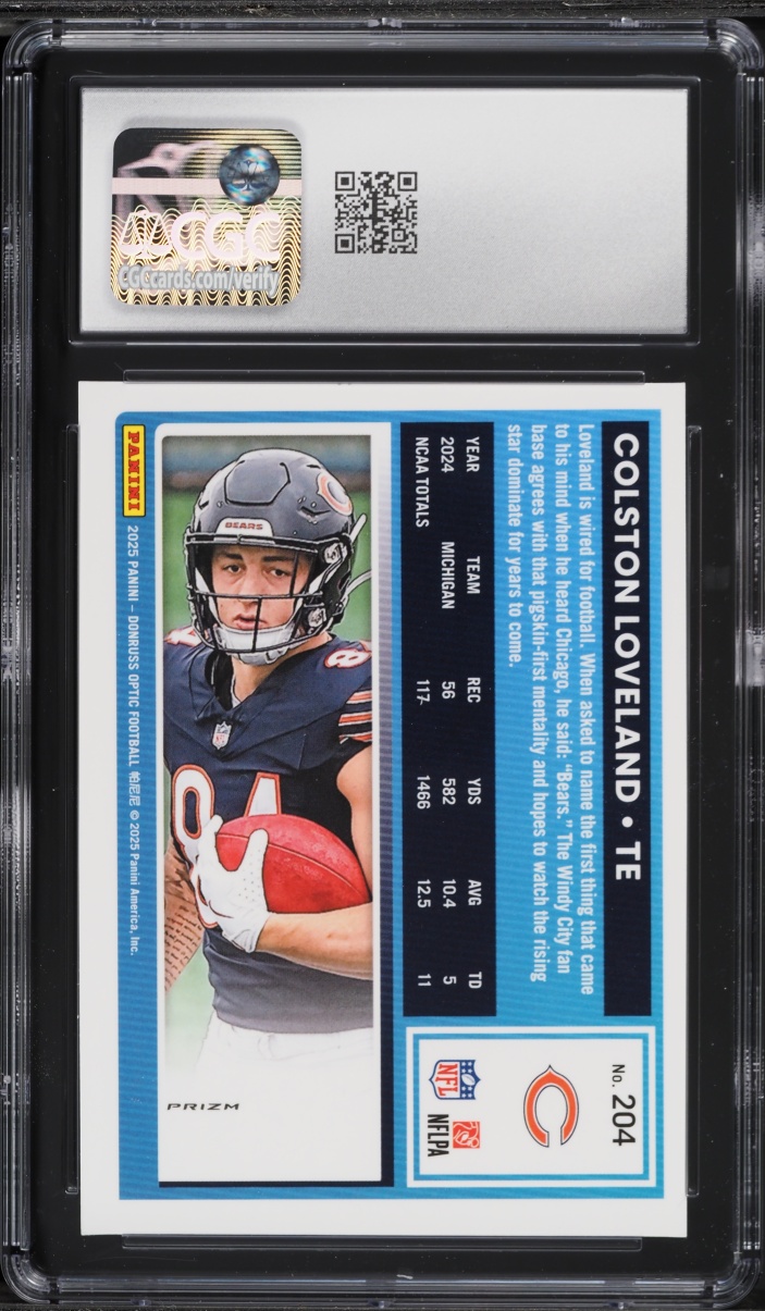 2025 Donruss Optic Purple Shock Colston Loveland ROOKIE #204 CGC 9 MINT