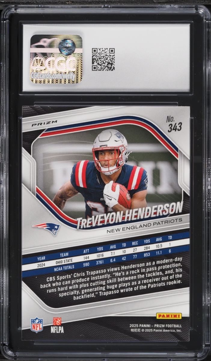 2025 Panini Prizm Silver TreVeyon Henderson ROOKIE #343 CGC 9.5 MINT+
