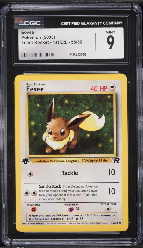 first edition eevee card 1st - 55/82 Non-Holo search your deck for that evolves from Eevee that is the same type as the Energy card you attached to Eevee Eevee 1st Edition (51) 1999