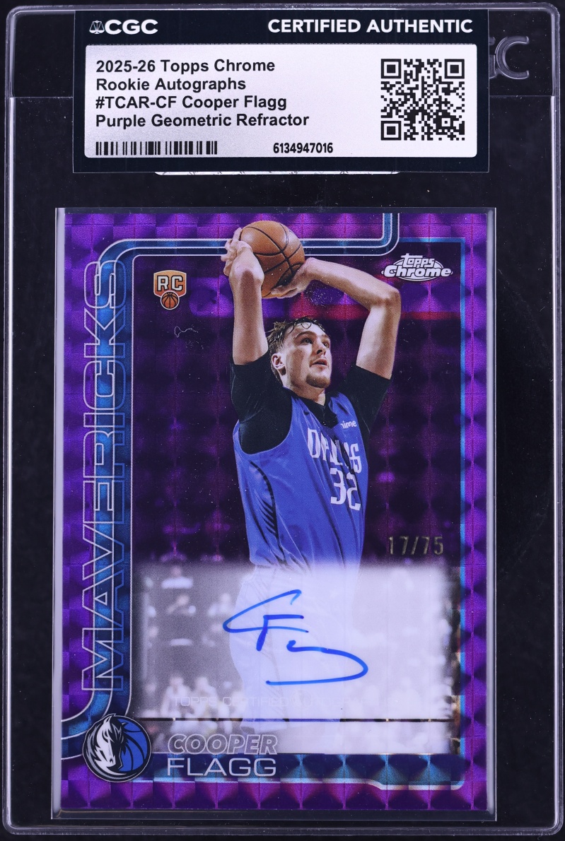 2025 Topps Chrome Purple Geometric Refractor Cooper Flagg ROOKIE AUTO /75 #TCAR-CF CGC AUTH