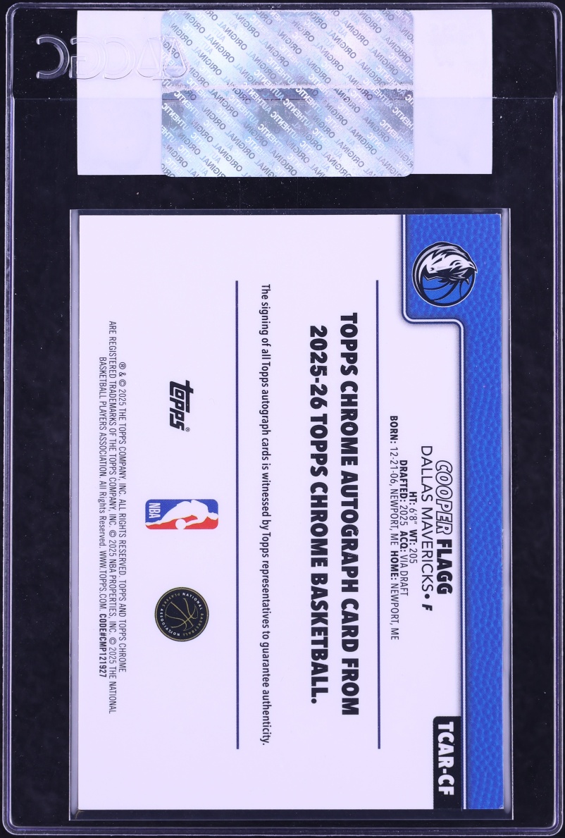 2025 Topps Chrome Purple Geometric Refractor Cooper Flagg ROOKIE AUTO /75 #TCAR-CF CGC AUTH