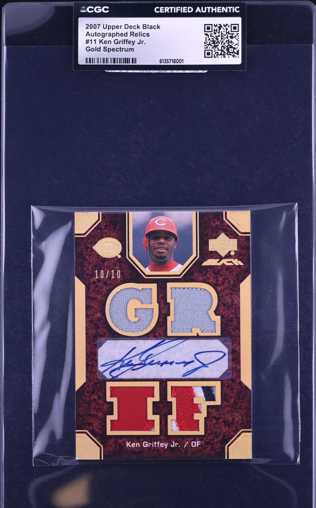 2007 Upper Deck Black Gold Spectrum Ken Griffey Jr. PATCH AUTO 10/10 #11 CGC AUTH