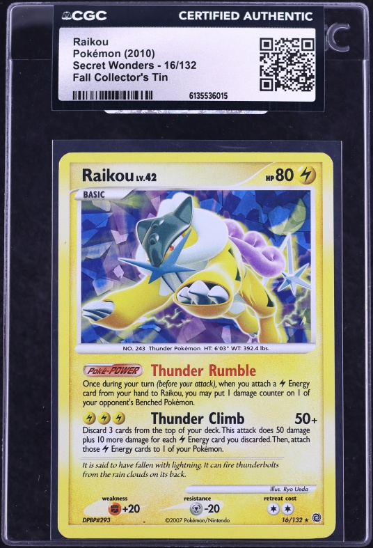 2010 Pokemon Diamond & Pearl Secret Wonders Fall Collector's Tin Raikou #16 CGC AUTH