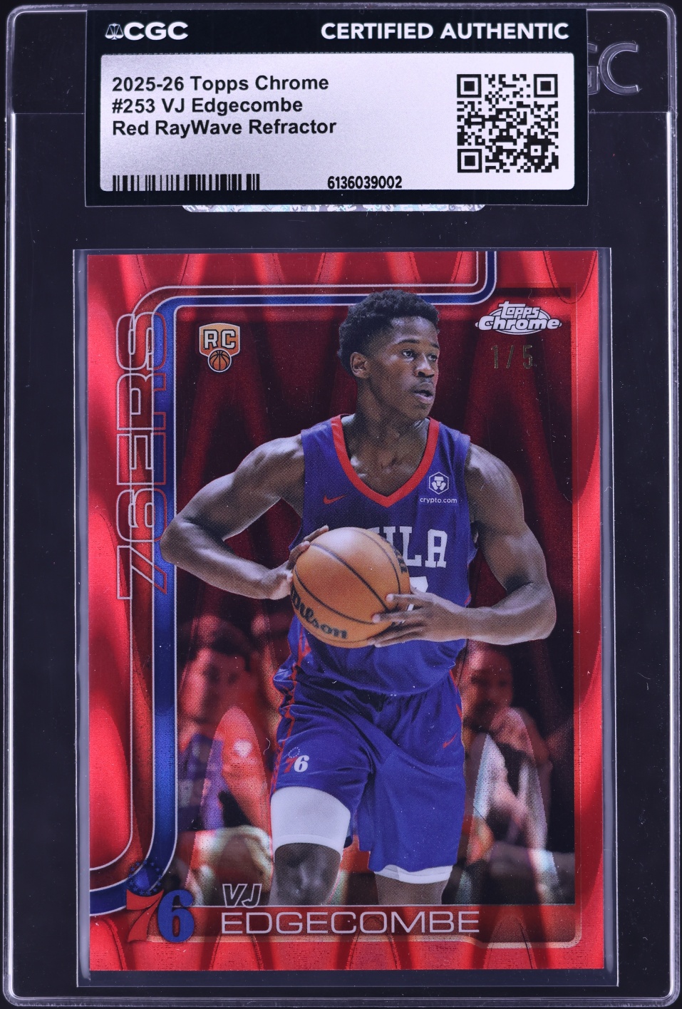 2025 Topps Chrome Red RayWave Refractor VJ Edgecombe ROOKIE 1/5 #253 CGC AUTH