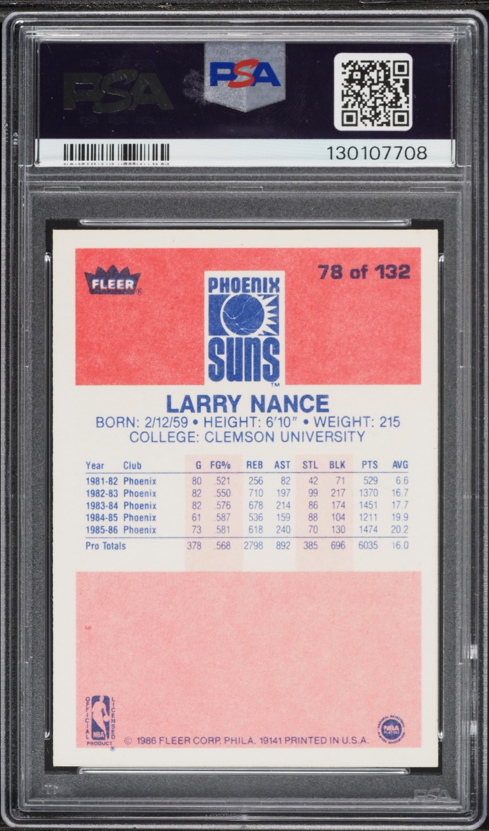 1986 Fleer Basketball Larry Nance #78 PSA 8 NM-MT