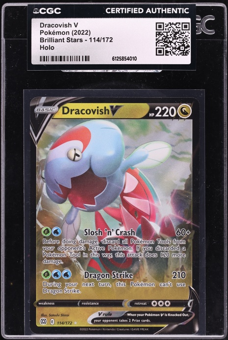 2022 Pokemon Sword & Shield Brilliant Stars Holo Dracovish V #114 CGC AUTH