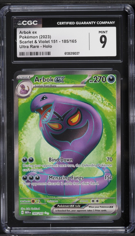 2023 Pokemon Scarlet & Violet 151 Full Art Arbok EX #185 CGC 9 MINT