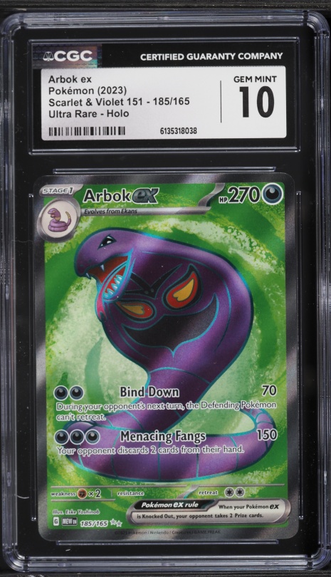 2023 Pokemon Scarlet & Violet 151 Full Art Arbok EX #185 CGC 10 GEM MINT