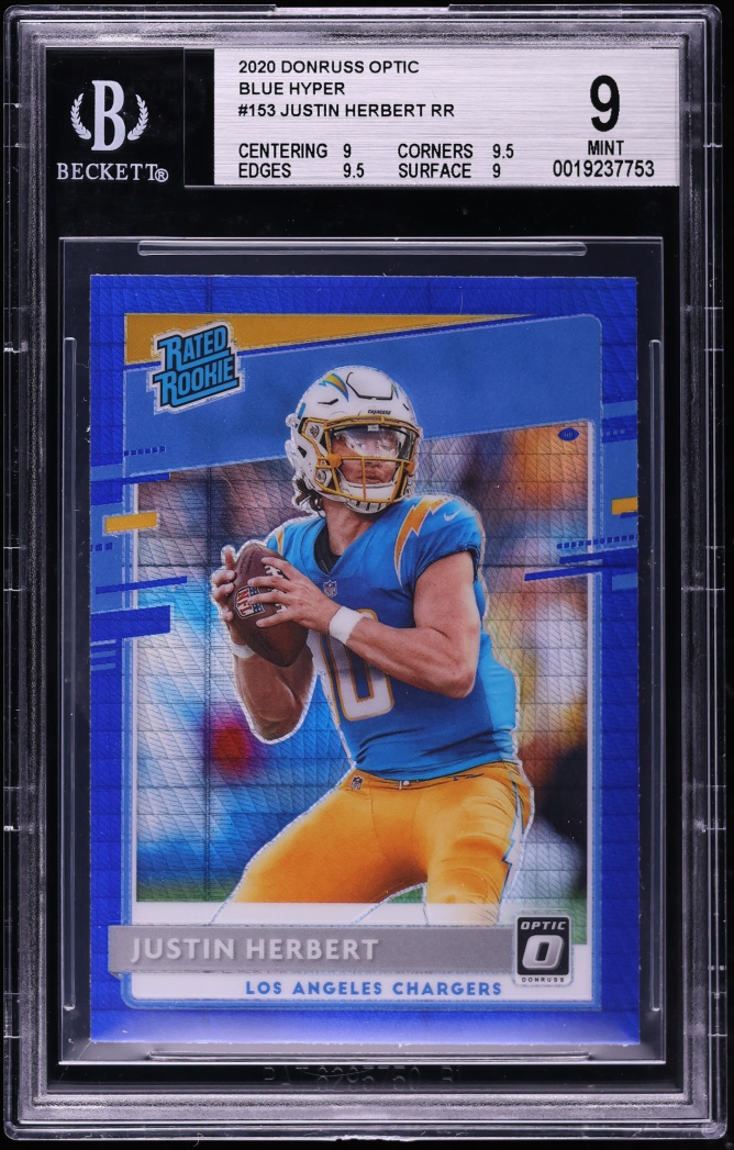 2020 Donruss Optic Blue Hyper Prizm Justin Herbert ROOKIE #153 BGS 9 MINT