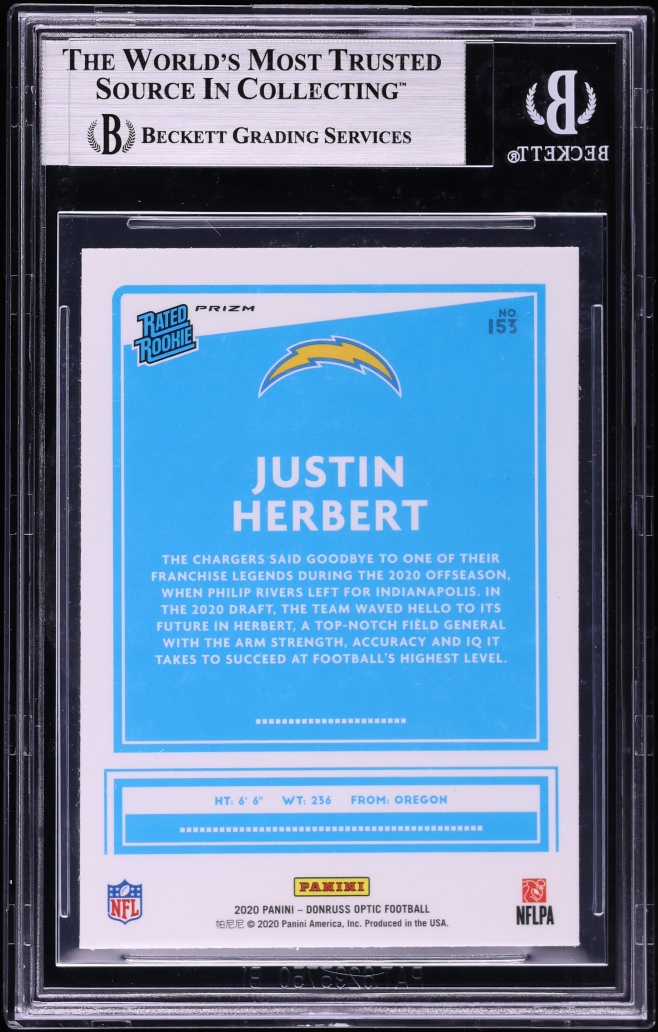 2020 Donruss Optic Blue Hyper Prizm Justin Herbert ROOKIE #153 BGS 9 MINT