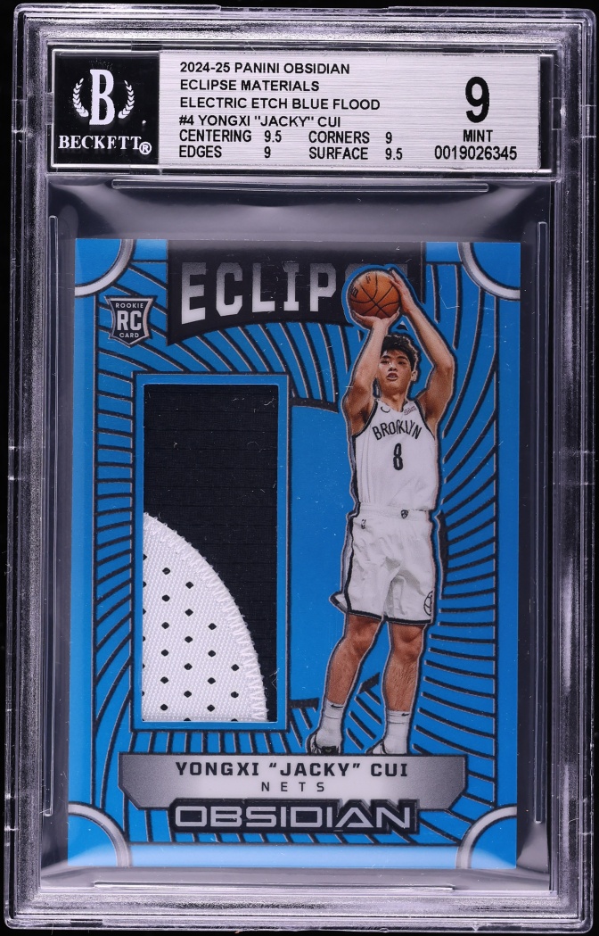 2024 Panini Obsidian Eclipse Electric Etch Blue Flood Yongxi "Jacky" Cui ROOKIE PATCH /30 BGS 9