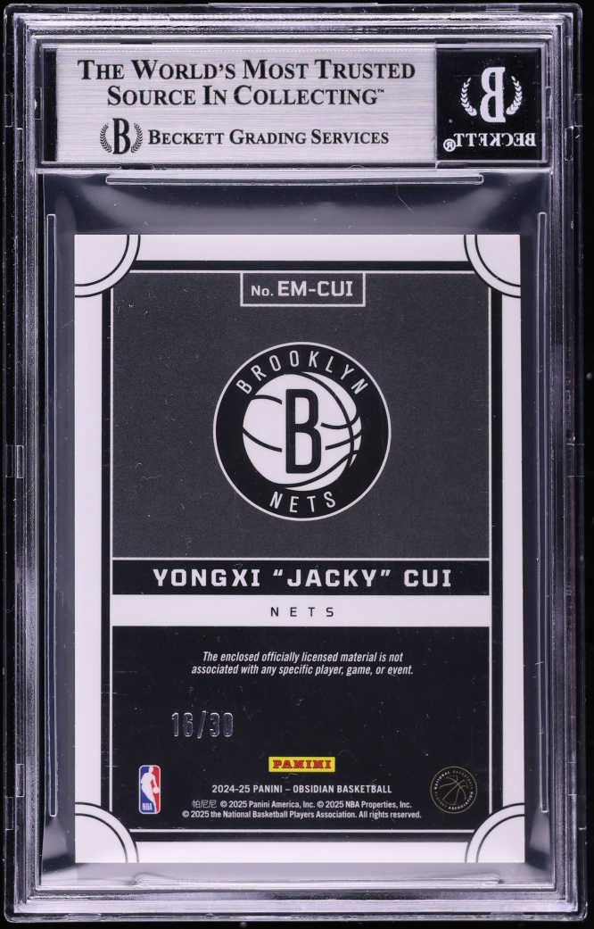 2024 Panini Obsidian Eclipse Electric Etch Blue Flood Yongxi "Jacky" Cui ROOKIE PATCH /30 BGS 9